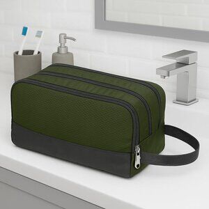Men's Hanging Toiletry Bag - Water Resistant Dopp Kit for Travel - Army Green